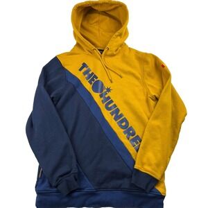 The Hundreds Hoodie Men's Medium Yellow Blue Color-block logo Skate Grind Repeat